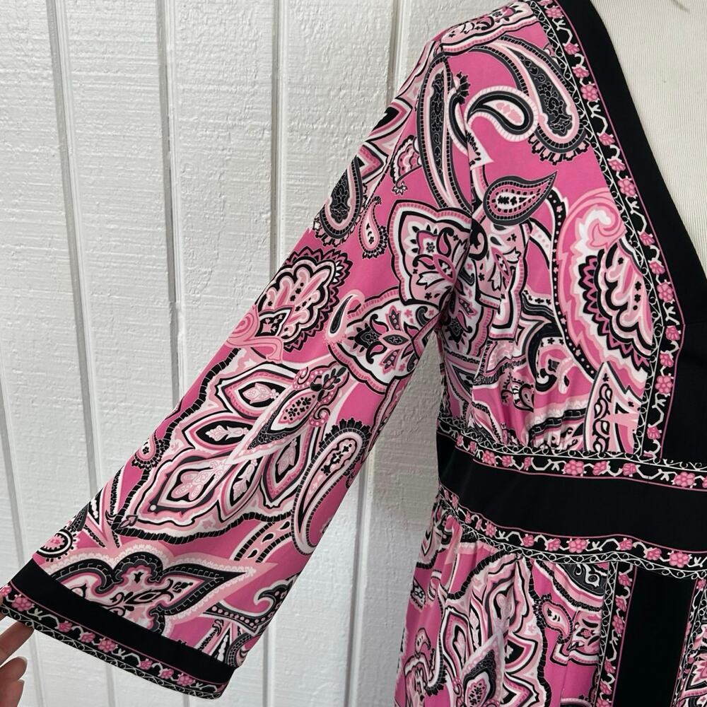 INC International Concepts Pink Paisley V Neck Dress Long Sleeve Size L Midi - Picture 2 of 7